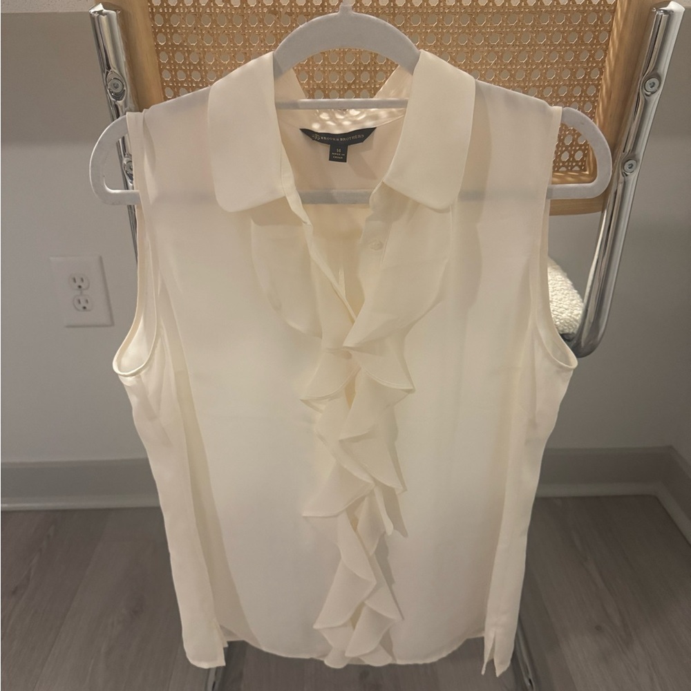 Brooks Brothers Cream Ruffled Sleeveless Blouse